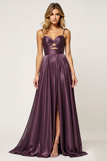 Violet A Ligne Spaghetti Bretelles Découpé Robe De Bal En Satin
